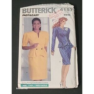 Vtg 1989 Butterick 4157 Double Breasted Top Tapered Skirt 6-8-10 cut Pattern